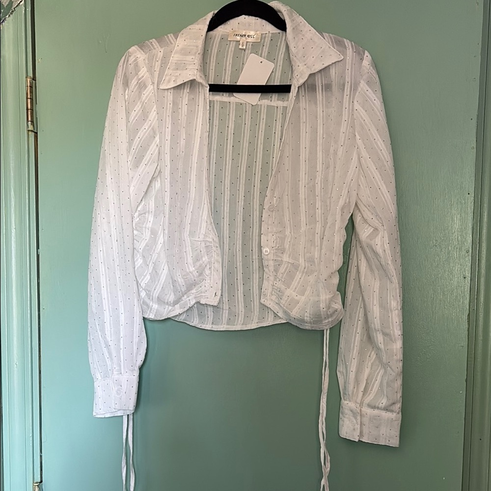 White Sheer Long Sleeve Blouse